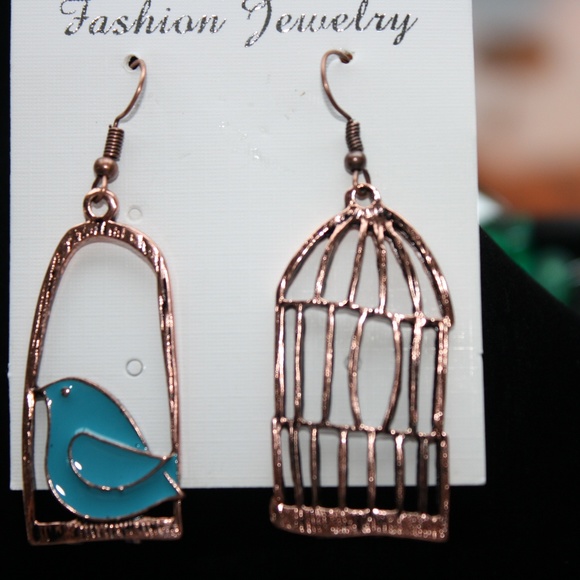 Jewelry - BLUE BIRD W/CAGE EARRINGS